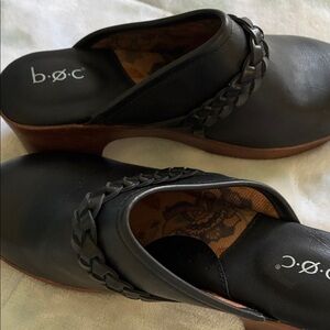 boc Black Leather Braided Strap Clogs